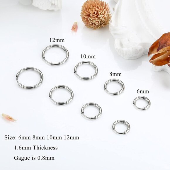 10 Pairs Hypoallergenic Surgical Steel Earring Set with CZ Studs and Hoops for S - Picture 7 of 7